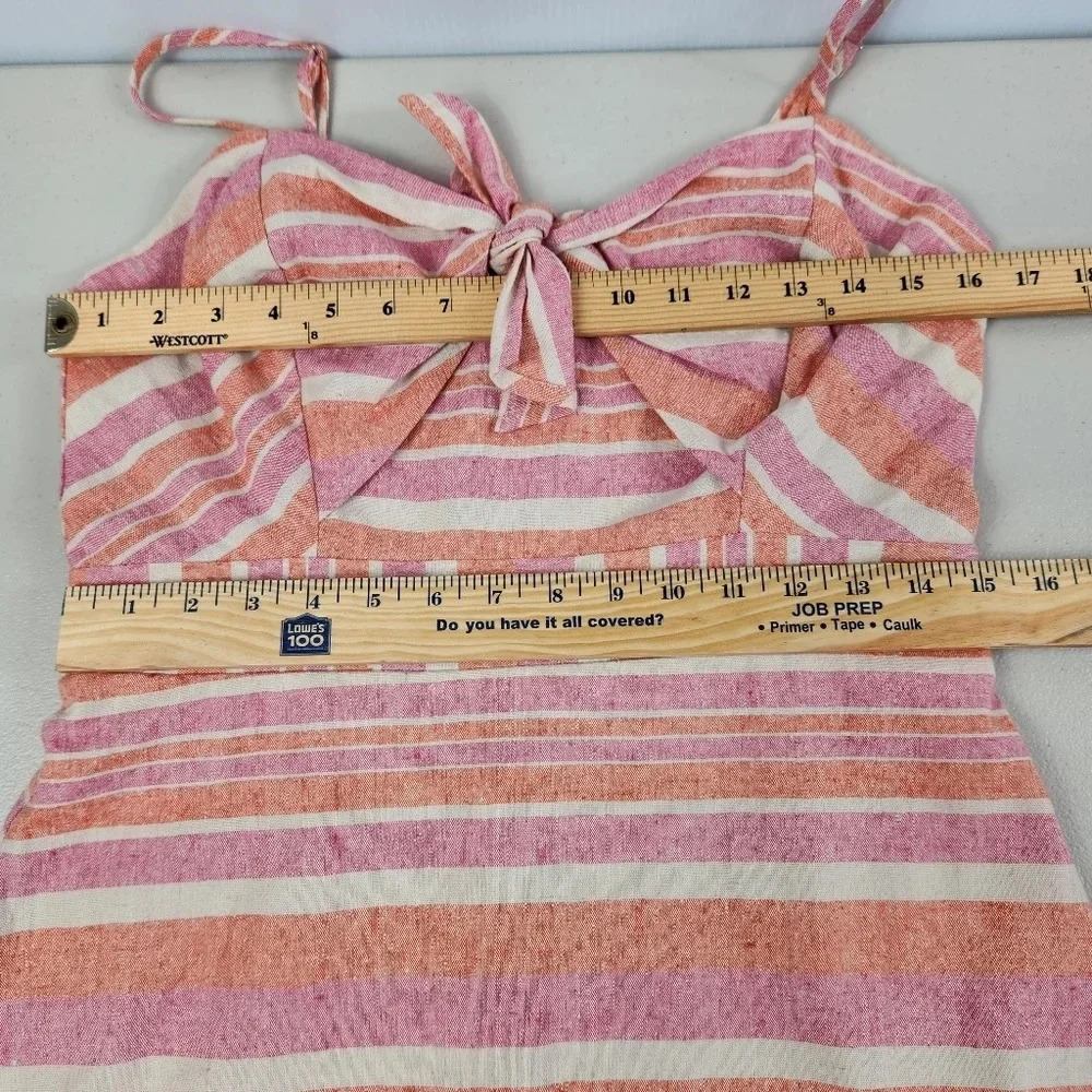 HYFVE Pink Stripe sweetheart neck spaghetti strap linen blend dress Size large - Picture 14 of 15